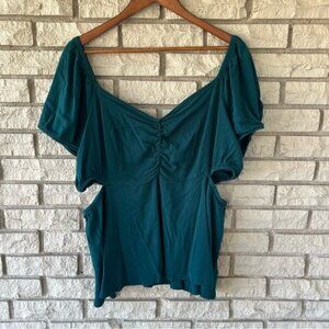 Torrid  Teal V-neck Off Shoulder Waist Cut Out Blouse Size 2X